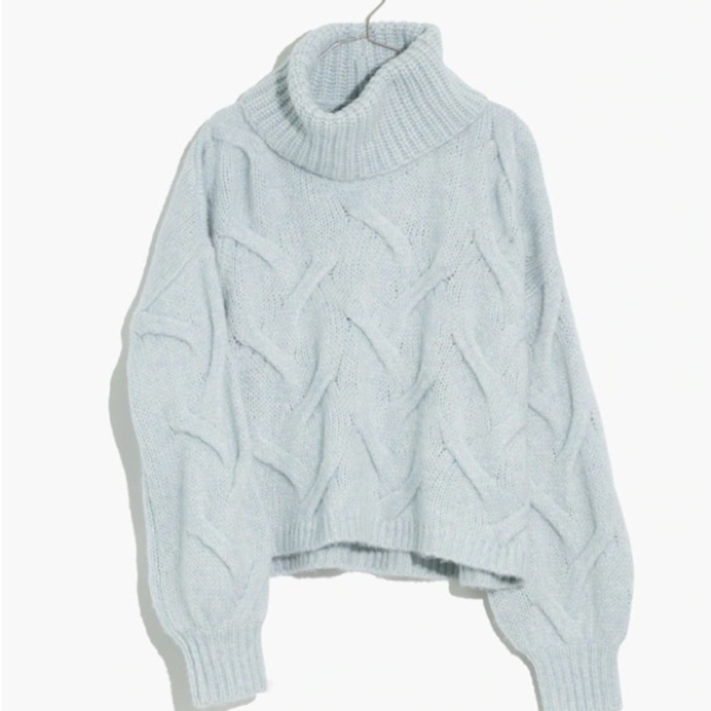 Madewell Somervell Modern Cable Turtleneck Sweater in Heather iceberg - Picture 3 of 7